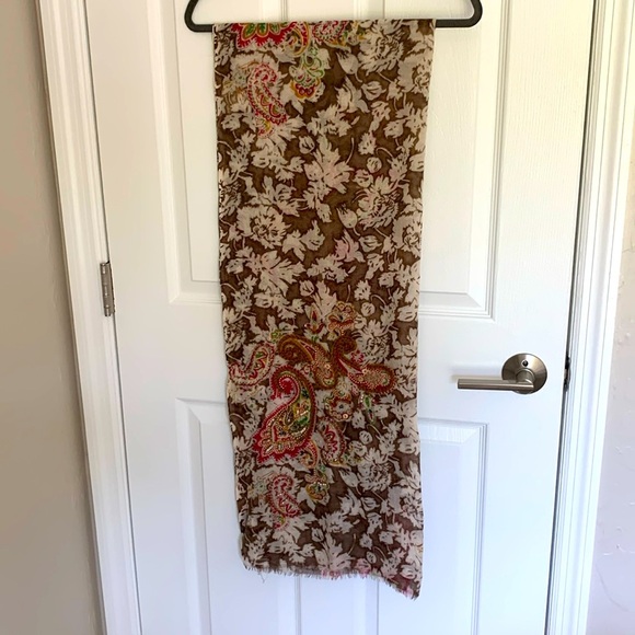 Tolani boho print wool and silk scarf with embroidery and beading made in India - Picture 1 of 8